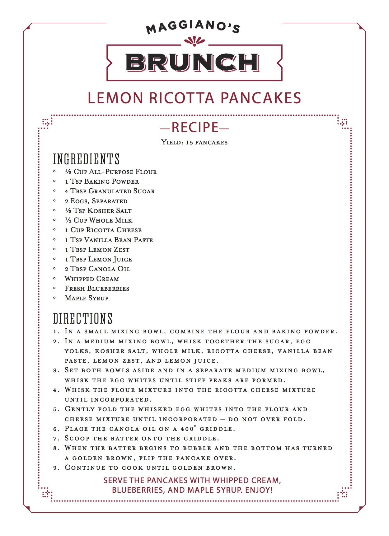 Maggiano's Brunch Menu, Maggiano's Lemon Ricotta Pancakes Recipe 