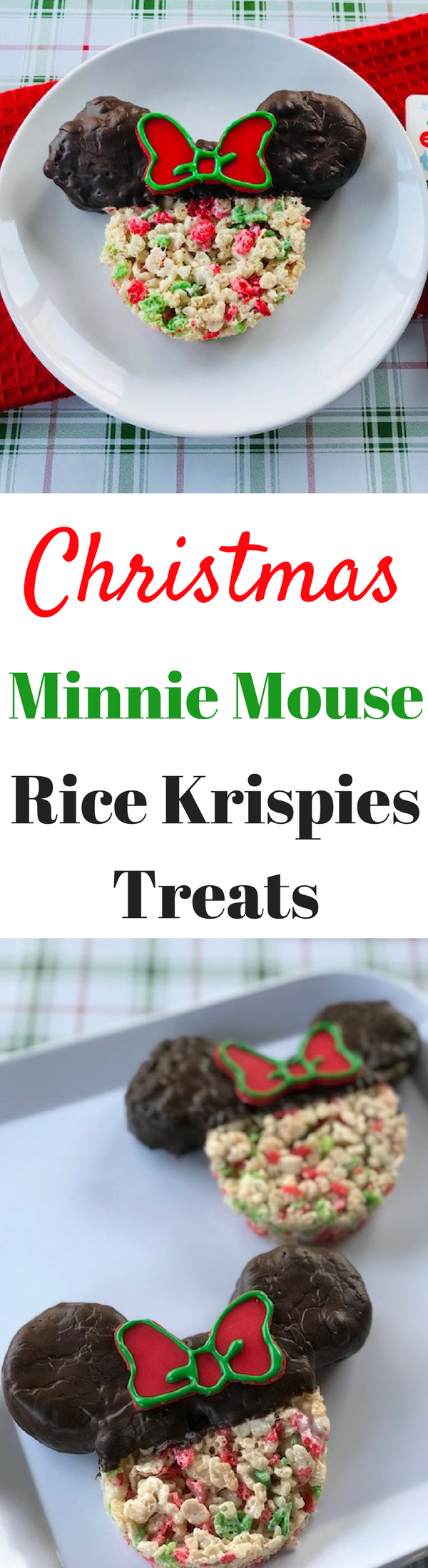 Minnie Mouse Rice Krispies Treats, Christmas Treat, Disney Christmas Treat, Rice Krispies Treat, Holiday Baking Idea, Minnie Rice Krispies